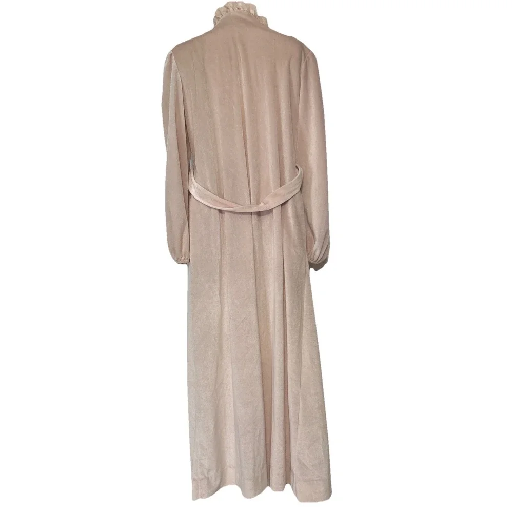 Vintage 70-80's JC Penney Pink Velour Long House‎ Robe Ruffle Victorian Granny M